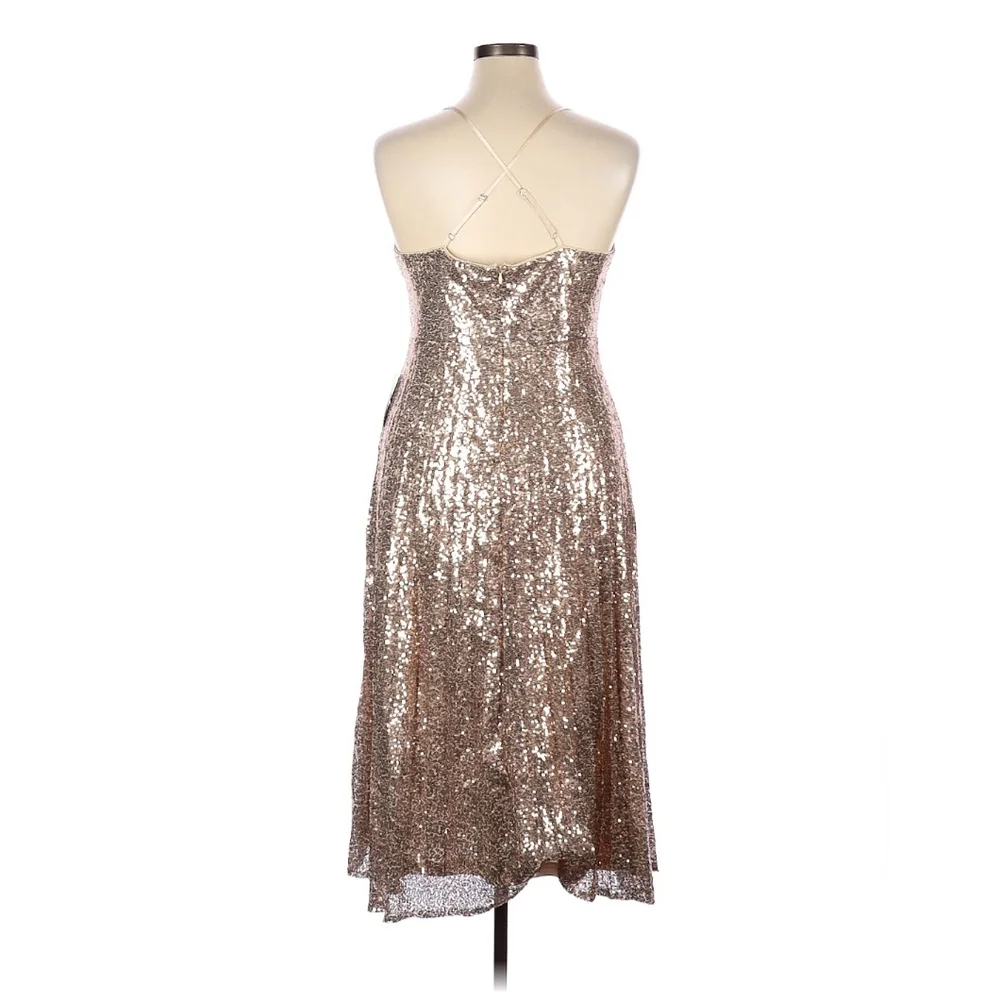 Lulu's Dresses | New Lulu’s Vision of Elegance Sequin Gold Metallic Pleated Midi - Picture 2 of 4